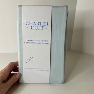 Charter Club Damask 2 Standard Pillowcases 550 Count Cotton Light Green NIP